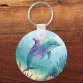 Wasserfarben gemalter Delfin Schlüsselanhänger (Rückseite)