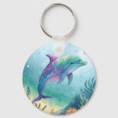 Wasserfarben gemalter Delfin Schlüsselanhänger (Rückseite)