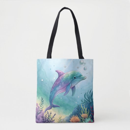 Wasserfarben gemalter Delfin Tasche (Vorderseite)