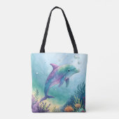 Wasserfarben gemalter Delfin Tasche (Rückseite)
