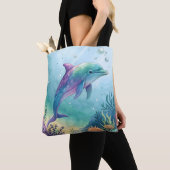 Wasserfarben gemalter Delfin Tasche (Von Nahem)