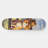 Wasserfarben gemalter Katzenvater Skateboard (Horizontal)