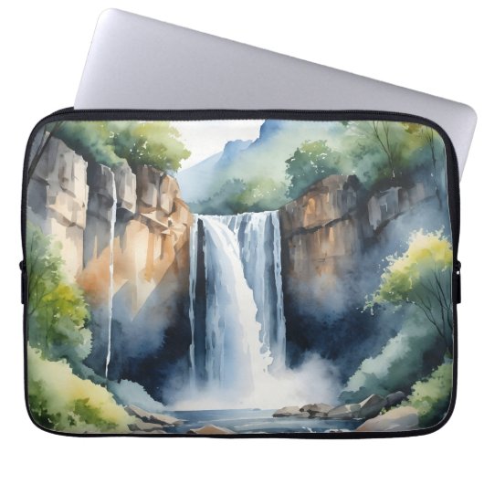 Wasserfarben gemalter Wasserfall Laptopschutzhülle (Vorderseite)