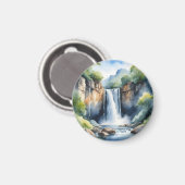 Wasserfarben gemalter Wasserfall Magnet (Vorderseite/Rückseite)