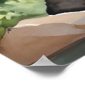 Wasserfarben gemalter Wasserfall Poster (Ecke)