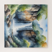 Wasserfarben gemalter Wasserfall Puzzle (Horizontal)