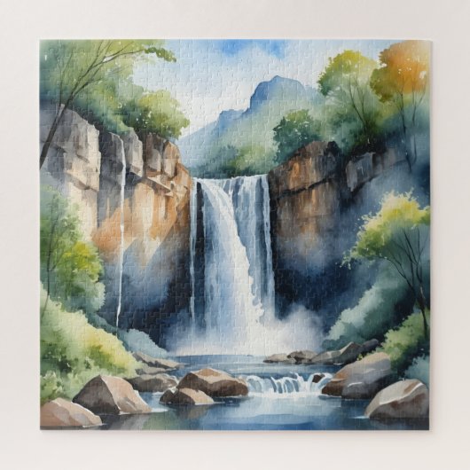Wasserfarben gemalter Wasserfall Puzzle (Vertikal)