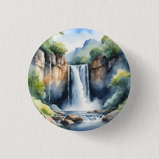 Wasserfarben gemaltes Wasserfall Button (Vorderseite)