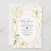 Wasserfarben Geometrische Kristallgrün Kinderdusch Einladung (Vorderseite)