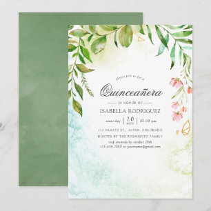Wasserfarben Geometrische Kristallgrün Quinceañera Einladung