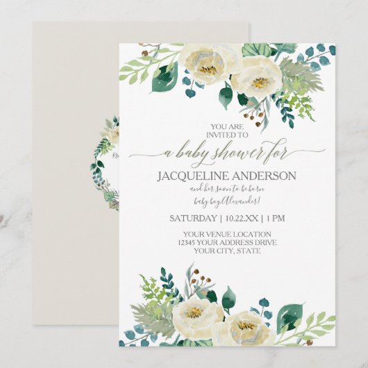 Wasserfarben Geschlecht neutrale Babydusche Weiße  Einladung (Vorne/Hinten)