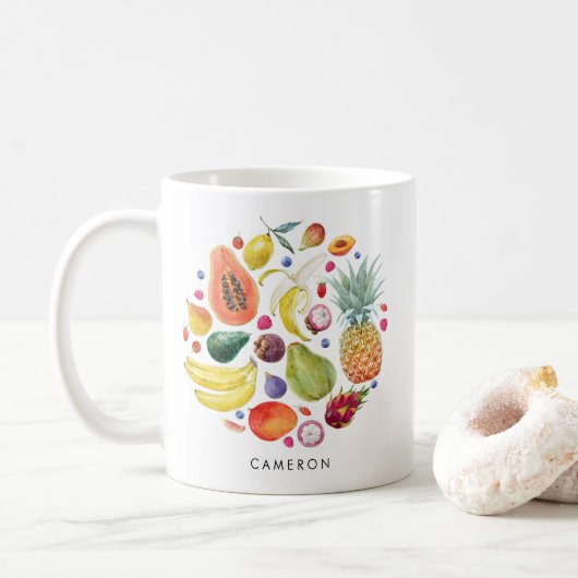 Wasserfarben Gesunde Früchte Cluster Custom Kaffeetasse (Mit Donut)