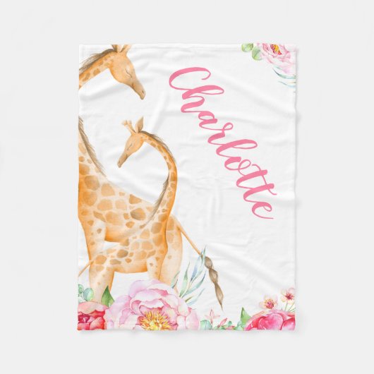 Wasserfarben Giraffe Floral Girl Personalisiert Fleecedecke (Vorderseite)