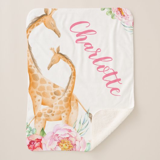Wasserfarben Giraffe Floral Girl Personalisiert Sherpadecke (Vorderseite)