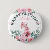 Wasserfarben-Giraffe Ribbon-Girl Geburtstag Button (Vorderseite)