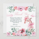 Wasserfarben-Giraffe Ribbon-Girl Geburtstag Dankeskarte (Vorderseite)