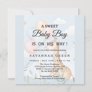 Wasserfarben-Giraffen-Baby-boy-Party-Einladung