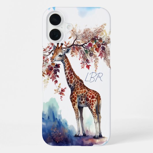 Wasserfarben-Giraffen-Monogramm-Handyhülle iPhone Hülle (Rückseite)