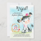 Wasserfarben Girl Cow Baby Duschfarm Einladung (Vorderseite)