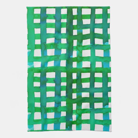 Wasserfarben-Gitter - grün Geschirrtuch (Vertikal)
