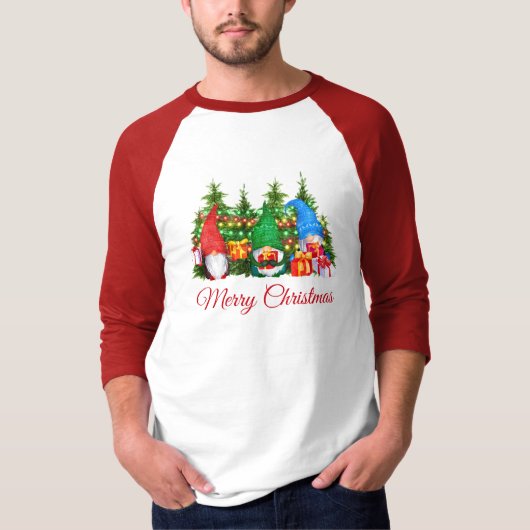 Wasserfarben Gnomaden Rot Frohe Weihnachtssportart T-Shirt (Vorderseite)