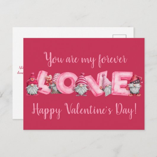 Wasserfarben Gnome Rosa Valentine Gruß Postkarte (Vorne/Hinten)