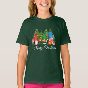 Wasserfarben Gnomes Frohe Weihnachtsmädchen Grün T-Shirt