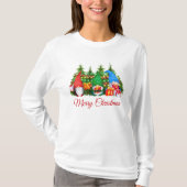 Wasserfarben Gnomes Red Merry Christmas Long W T-Shirt (Vorderseite)