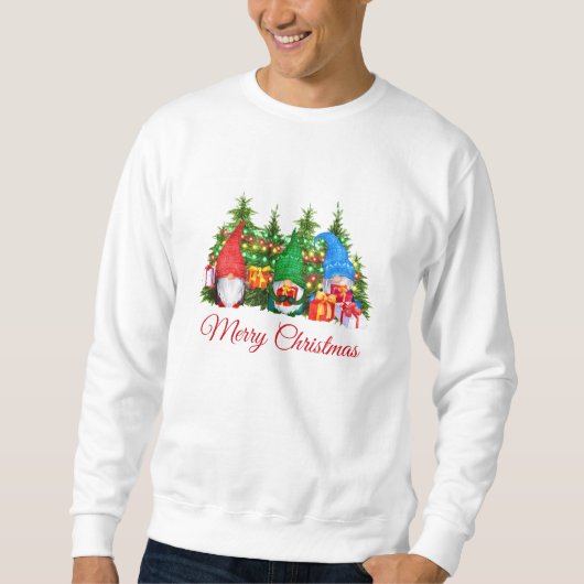 Wasserfarben Gnomes Rot Frohe Weihnachten Sweatshirt (Vorderseite)
