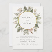 Wasserfarben-Gold-Circle Elfenbeinhochzeit Einladung (Vorderseite)