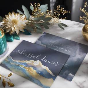 Wasserfarben - Goldberge Hochzeitliches Probe-Dinn Einladung