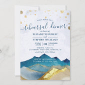 Wasserfarben - Goldberge Hochzeitliches Probe-Dinn Einladung (Vorderseite)