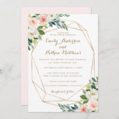 Wasserfarben Goldene Blush Bloral Hochzeit Einladung (Vorne/Hinten)