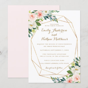 Wasserfarben Goldene Blush Bloral Hochzeit Einladung