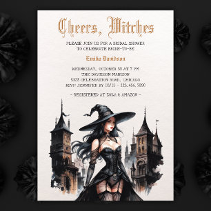 Wasserfarben-Goth-Hexe-Halloween-Brautjungfernabsc Einladung