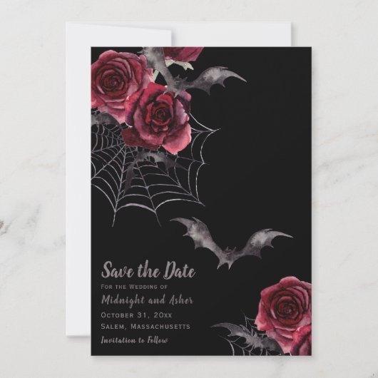 Wasserfarben-gotisches Halloween-Hochzeit speicher Save The Date (Vorderseite)