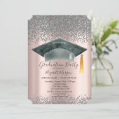 Wasserfarben-Grad-Kappe, Diamanten-Rose-Gold-Absch Einladung (Stehend Vorderseite)