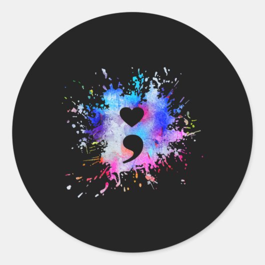 Wasserfarben-Grafik-Herz-Semikolon-Symbol Runder Aufkleber (Vorderseite)