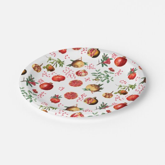 Wasserfarben Granatapfel Mittelmeerfruchtmuster Pappteller (Schrägansicht)