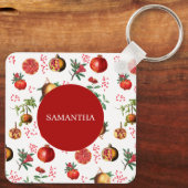 Wasserfarben Granatapfel Mittelmeerfruchtmuster Schlüsselanhänger (Rückseite)