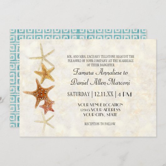 Wasserfarben-Griechisches SchlüsselmusterStarfish Einladung (Vorne/Hinten)