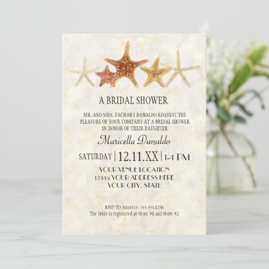 Wasserfarben-Griechisches SchlüsselmusterStarfish  Einladung (Stehend Vorderseite)