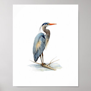 Wasserfarben-Großer-Blau-Reiher-Vogel-Malerei Poster