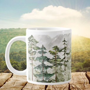 Wasserfarben-Grün-Kiefernwald auf dem Berg Jumbo-Tasse