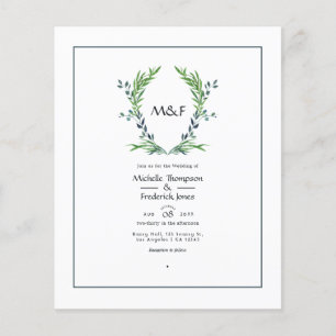 Wasserfarben-Grün-Laurel-Kamm-Monogramm-Hochzeit  Flyer