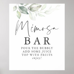 Wasserfarben-Grün-Silber-Mimosa-Bar-Schild Poster