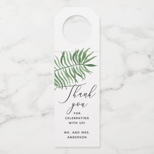 Wasserfarben Grün Tropische Hochzeit danke Flaschenanhänger (Vorderseite)