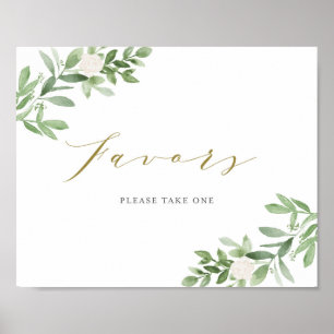 Wasserfarben-Grün und weiße Blumen Partygeschenke Poster