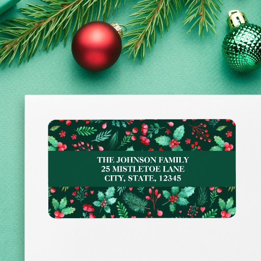 Wasserfarben Grüne Botanische Blütenwein Weihnacht Adressaufkleber
