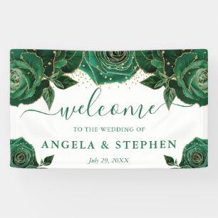 Wasserfarben-grüne und goldene Rosen-Hochzeit Banner